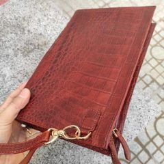 Ví Clutch da cá sấu nâu đỏ cho nam [DA BỤNG CÁ SẤU RẤT MỀM VÀ BỀN]