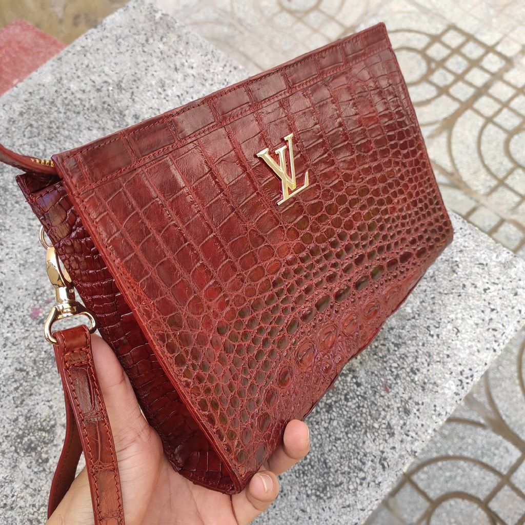 Ví Clutch da cá sấu nâu đỏ cho nam [DA BỤNG CÁ SẤU RẤT MỀM VÀ BỀN]