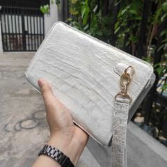 Clutch KHÓA SỐ da bụng cá sấu bạch tạng [THIẾT KẾ MỚI]