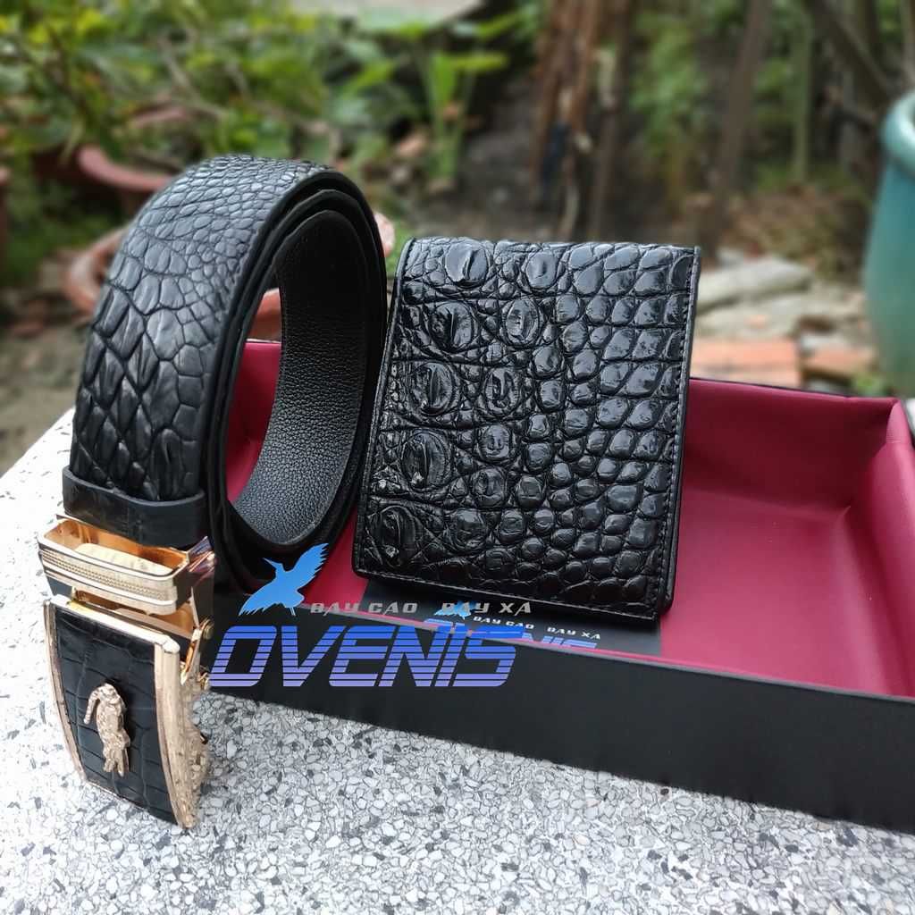 Set Cá Sấu Đen [VÍ + THẮT LƯNG DA HÔNG TRƠN] SET1D