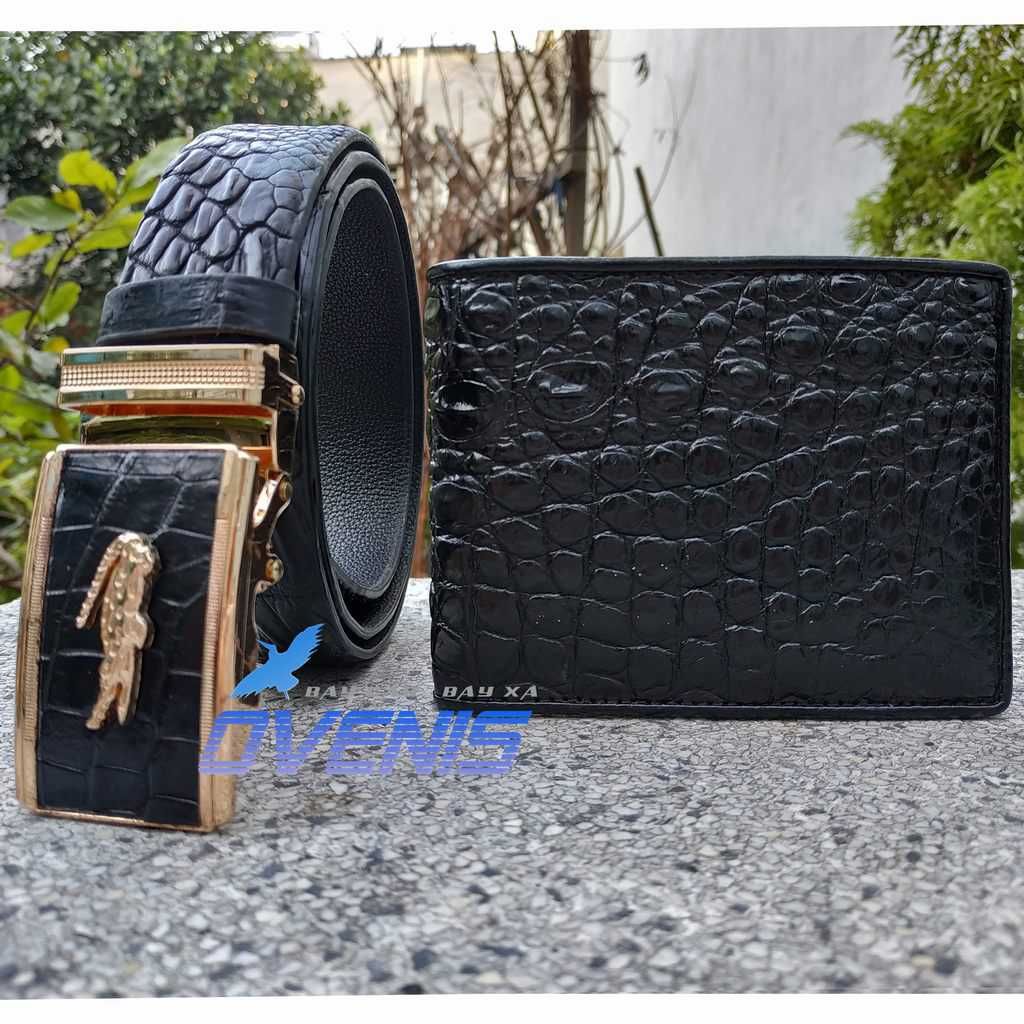 Set Cá Sấu Đen [VÍ + THẮT LƯNG DA HÔNG TRƠN] SET1D