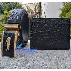 Set Cá Sấu Đen [VÍ + THẮT LƯNG DA HÔNG TRƠN] SET1D