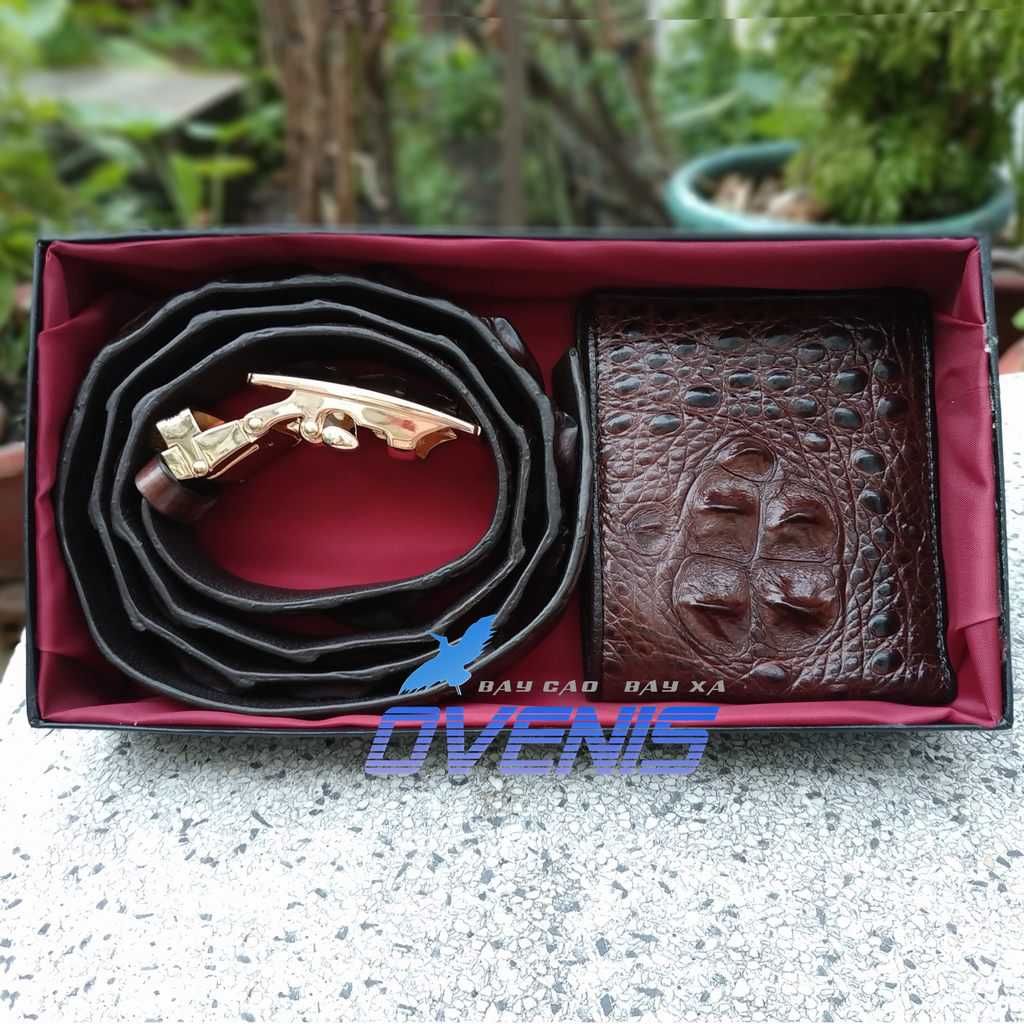 Set Cá Sấu Nâu Đất [VÍ GÙ + THẮT LƯNG GAI] SET3N