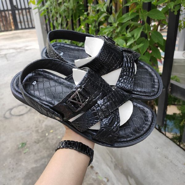 Dép sandal [DA CÁ SẤU HÀNG HIỆU] đế cao su tự nhiên siêu bền!
