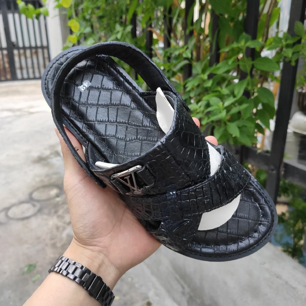 Dép sandal [DA CÁ SẤU HÀNG HIỆU] đế cao su tự nhiên siêu bền!