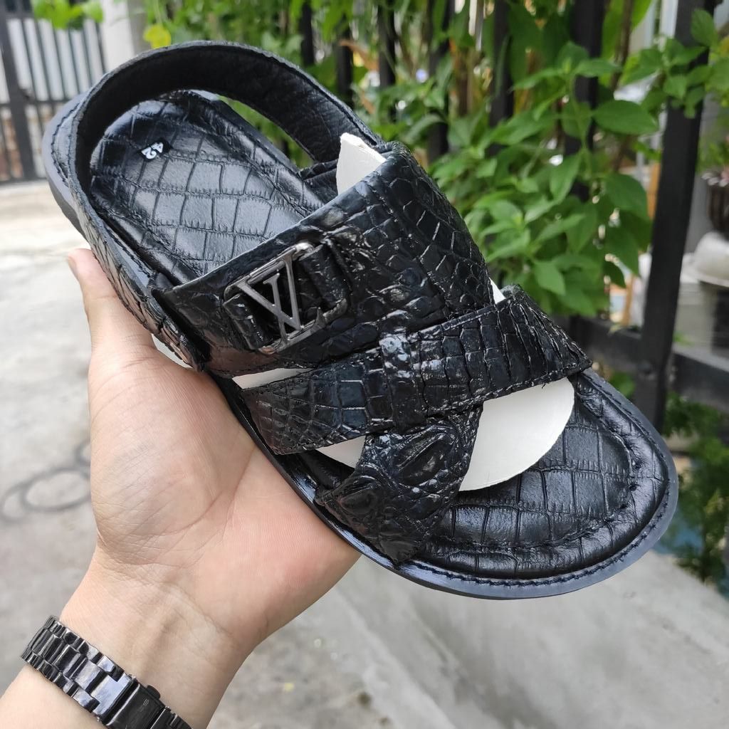 Dép sandal [DA CÁ SẤU HÀNG HIỆU] đế cao su tự nhiên siêu bền!