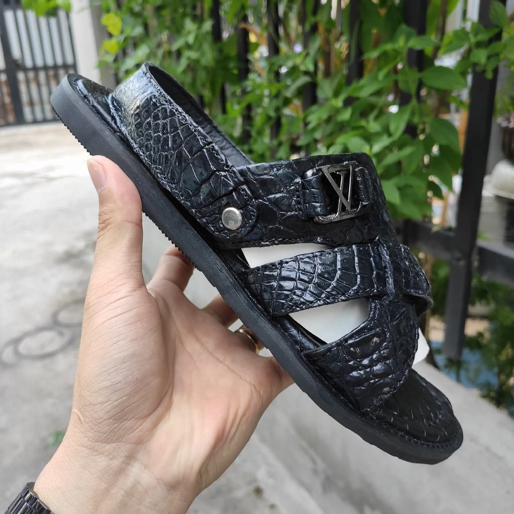 Dép sandal [DA CÁ SẤU HÀNG HIỆU] đế cao su tự nhiên siêu bền!