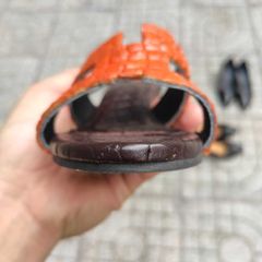 Dép cao gót Nữ. Da cá sấu trơn màu cam đẹp quyến rũ!