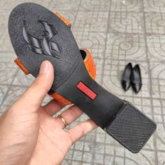 Dép cao gót Nữ. Da cá sấu trơn màu cam đẹp quyến rũ!