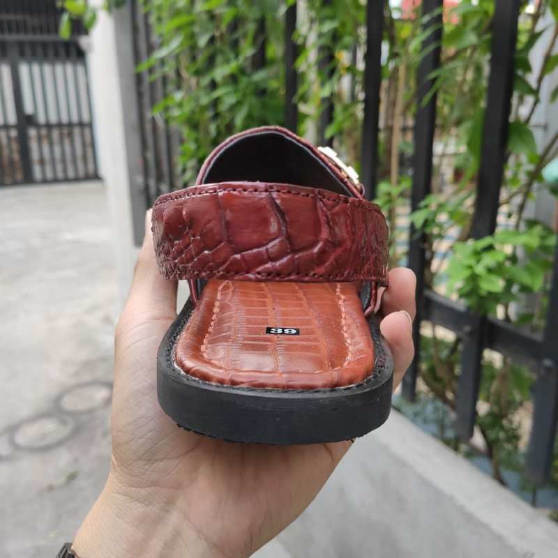 Dép sandal đế sao su Bác Hồ siêu bền [DA CÁ SẤU NÂU ĐỎ BAO SANG]