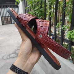 Dép sandal đế sao su Bác Hồ siêu bền [DA CÁ SẤU NÂU ĐỎ BAO SANG]