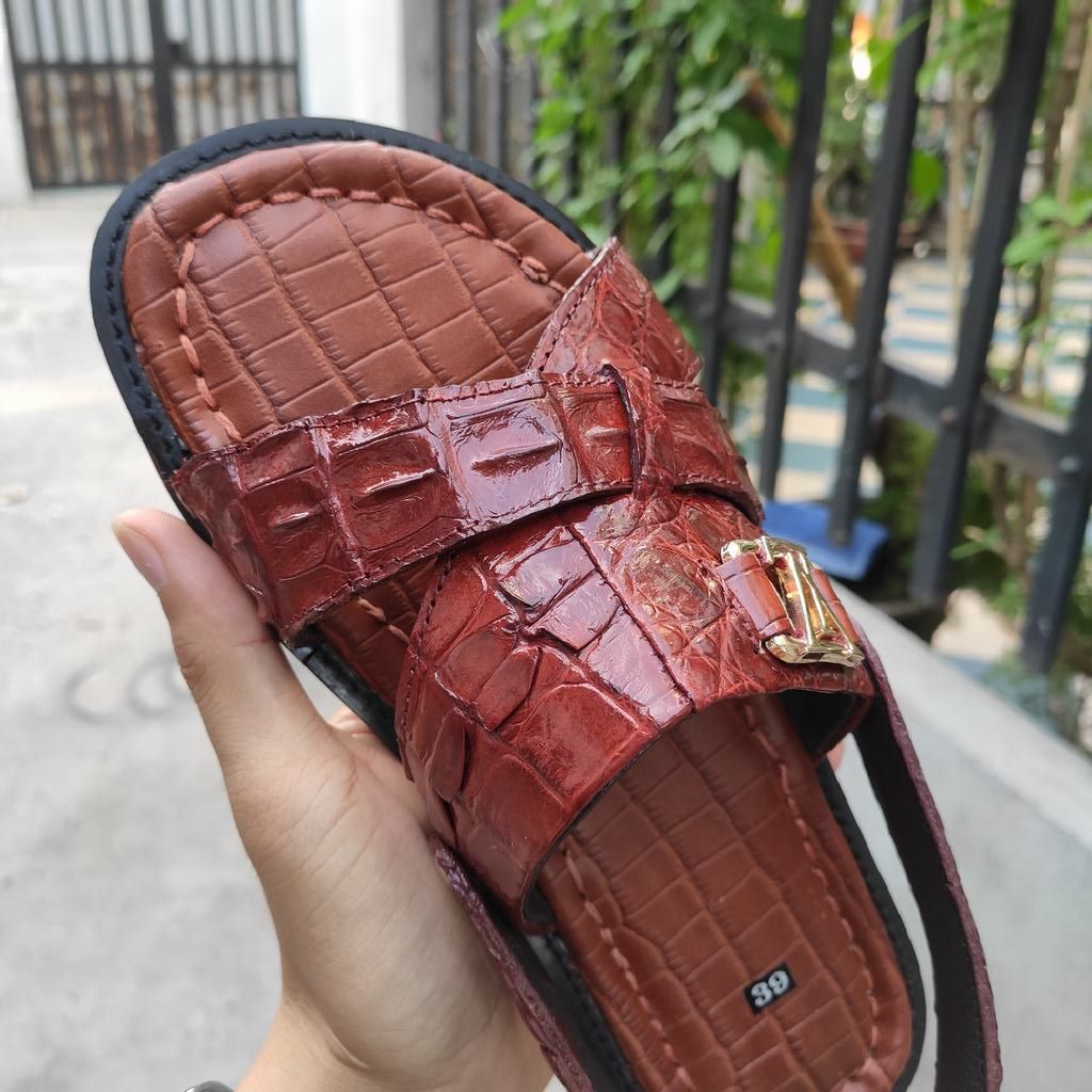 Dép sandal đế sao su Bác Hồ siêu bền [DA CÁ SẤU NÂU ĐỎ BAO SANG]