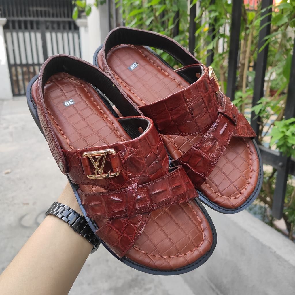 Dép sandal đế sao su Bác Hồ siêu bền [DA CÁ SẤU NÂU ĐỎ BAO SANG]