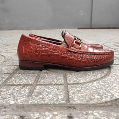 Giày lười Đế Da sang trọng. Da bụng cá sấu Nâu đỏ rất đẹp!