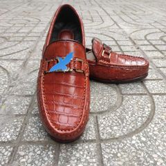 Giày lười Đế Da sang trọng. Da bụng cá sấu Nâu đỏ rất đẹp!
