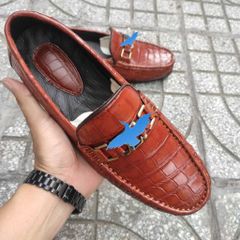 Giày lười Đế Da sang trọng. Da bụng cá sấu Nâu đỏ rất đẹp!
