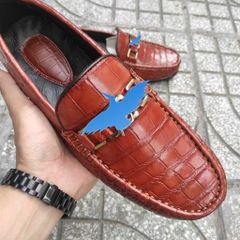 Giày lười Đế Da sang trọng. Da bụng cá sấu Nâu đỏ rất đẹp!