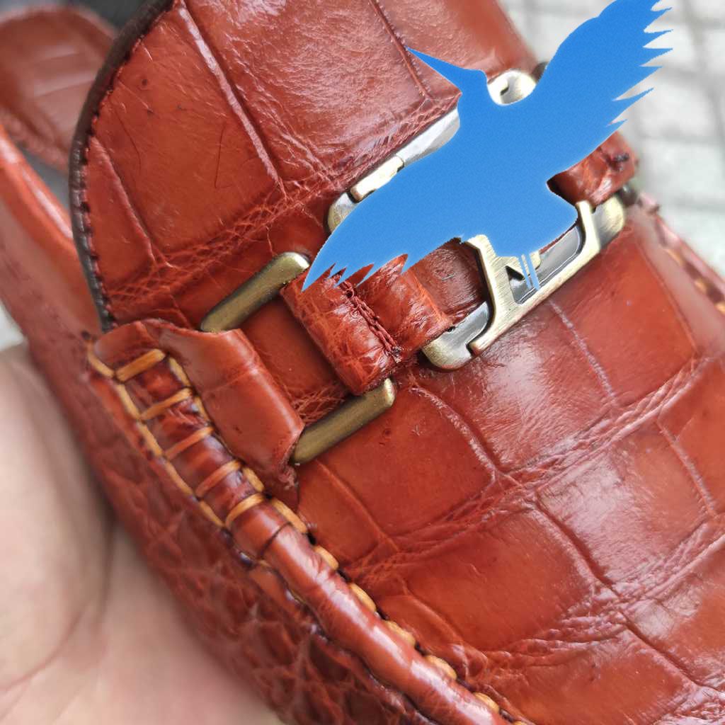 Giày lười Đế Da sang trọng. Da bụng cá sấu Nâu đỏ rất đẹp!