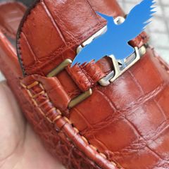 Giày lười Đế Da sang trọng. Da bụng cá sấu Nâu đỏ rất đẹp!