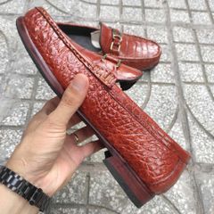 Giày lười Đế Da sang trọng. Da bụng cá sấu Nâu đỏ rất đẹp!