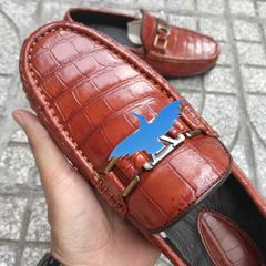 Giày lười Đế Da sang trọng. Da bụng cá sấu Nâu đỏ rất đẹp!