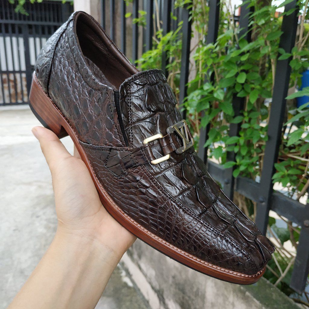 Giày Da Cá Sấu Vây Đuôi. Tuyệt Phẩm Giày Tây Không Buộc Dây Siêu Đẹp! GT9N