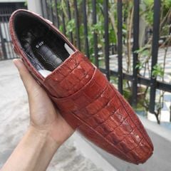 Giày tây không buộc dây Vây Đuôi Cá Sấu Lớn [MÀU NÂU ĐỎ RẤT SANG]