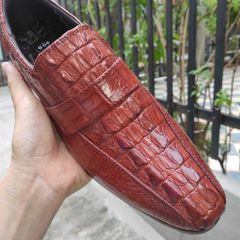 Giày tây không buộc dây Vây Đuôi Cá Sấu Lớn [MÀU NÂU ĐỎ RẤT SANG]