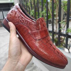 Giày tây không buộc dây Vây Đuôi Cá Sấu Lớn [MÀU NÂU ĐỎ RẤT SANG]