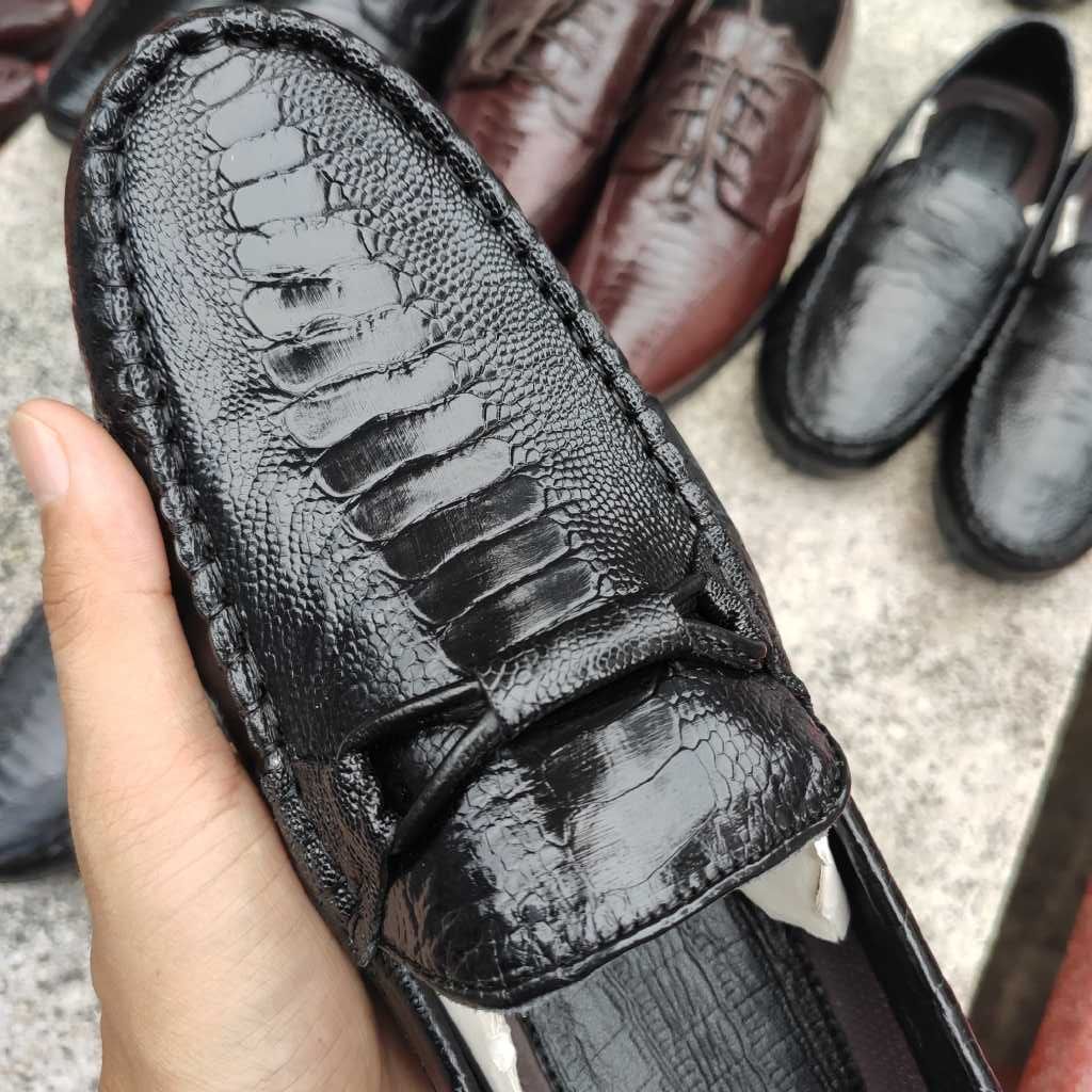 Giày lười nam có đai dạng Nơ thắt manly lịch lãm. Da đà điểu siêu bền!