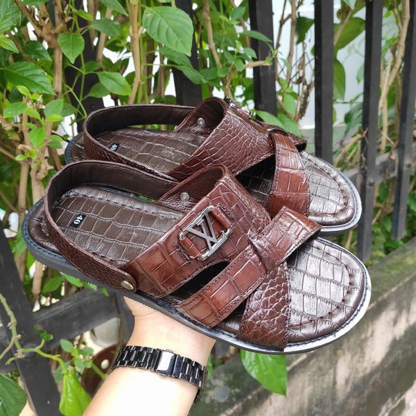 Dép sandal da cá sấu trơn Hàng Hiệu [ĐẾ CAO SU TỰ NHIÊN SIÊU BỀN]