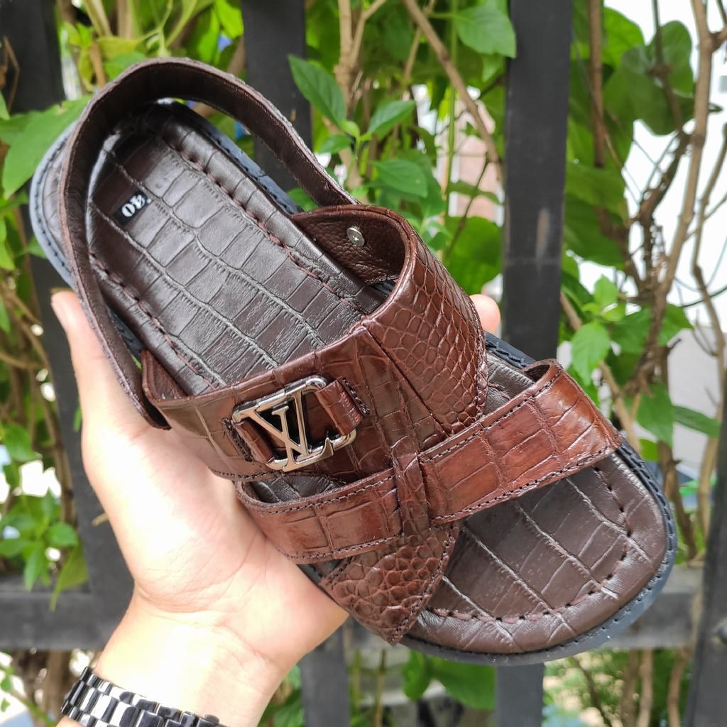 Dép sandal da cá sấu trơn Hàng Hiệu [ĐẾ CAO SU TỰ NHIÊN SIÊU BỀN]