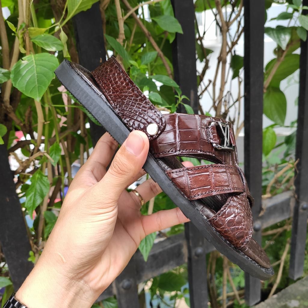 Dép sandal da cá sấu trơn Hàng Hiệu [ĐẾ CAO SU TỰ NHIÊN SIÊU BỀN]