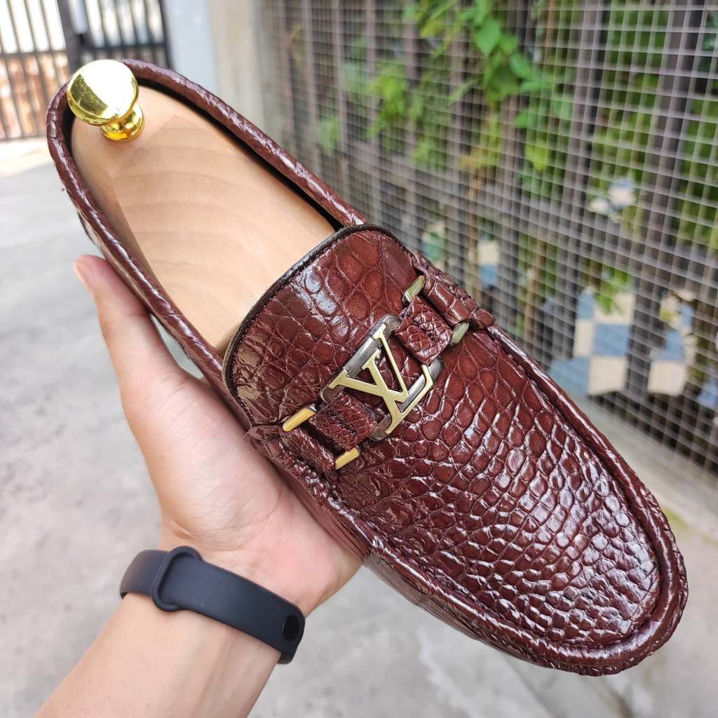 Giày cá sấu thủ công siêu bền. Giày lười đế bằng rất sang!