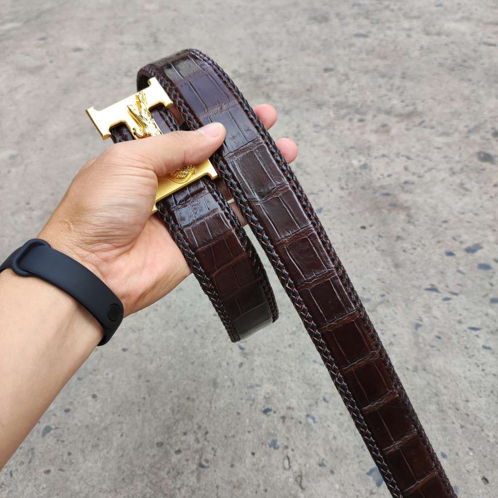 Dây nịt da bụng cá sấu liền tấm 4cm [Đầu Khóa Chữ H Thép Không Gỉ Cao Cấp]