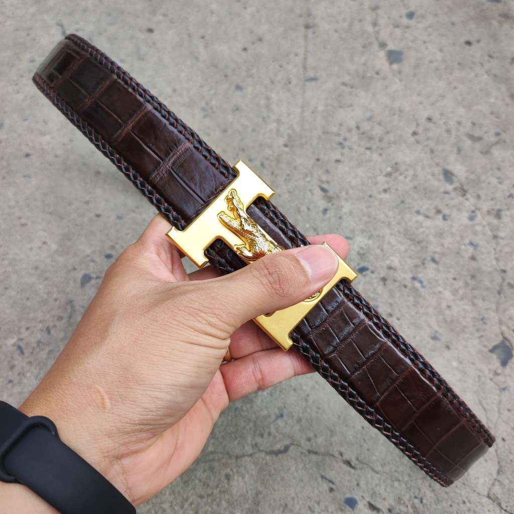 Dây nịt da bụng cá sấu liền tấm 4cm [Đầu Khóa Chữ H Thép Không Gỉ Cao Cấp]
