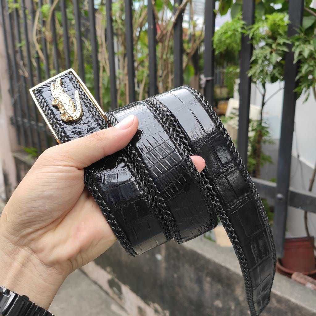 Nịt cá sấu [PHIÊN BẢN ĐẶC BIỆT] mặt khóa hình cá sấu thép ko gỉ. Da Bụng Liền Tấm Đan Viền!