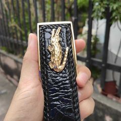 Nịt cá sấu [PHIÊN BẢN ĐẶC BIỆT] mặt khóa hình cá sấu thép ko gỉ. Da Bụng Liền Tấm Đan Viền!