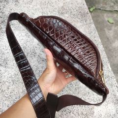 Túi đeo bụng Da cá sấu trơn Phiên bản màu nâu!