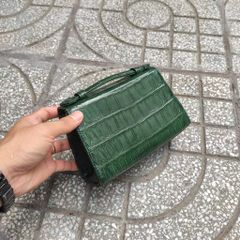 Túi nữ cầm tay Da cá sấu màu Xanh rêu dịu dàng!