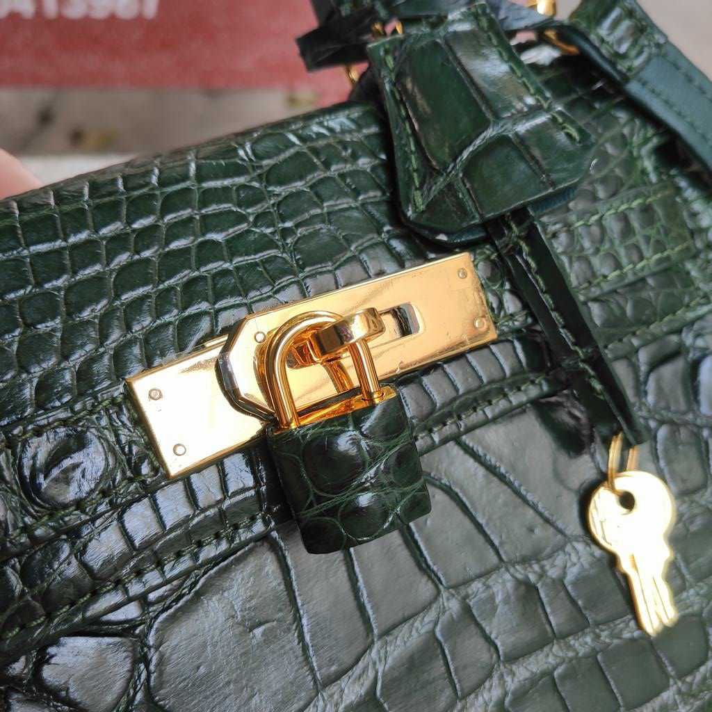 Kelly 25 da bụng cá sấu cao cấp cho nữ [XANH RÊU ĐẸP NỮ TÍNH]