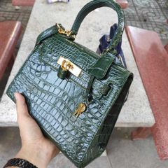 Kelly 25 da bụng cá sấu cao cấp cho nữ [XANH RÊU ĐẸP NỮ TÍNH]