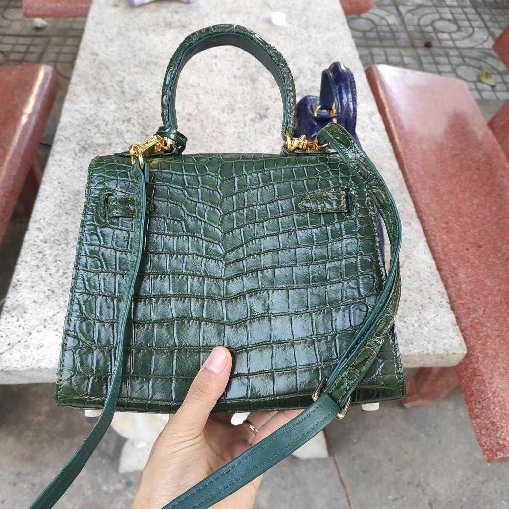 Kelly 25 da bụng cá sấu cao cấp cho nữ [XANH RÊU ĐẸP NỮ TÍNH]