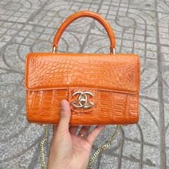 Túi nữ đi tiệc đi chơi bao sang. Da bụng cá sấu vàng bò!