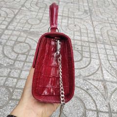 Túi nữ Đỏ đô mạnh mẽ. Da bụng cá sấu cao cấp!