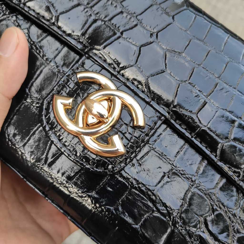 Túi nữ da cá sấu Màu đen quý phái. Size 22 dự tiệc!