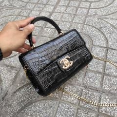Túi nữ da cá sấu Màu đen quý phái. Size 22 dự tiệc!