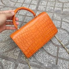 Túi nữ đi tiệc đi chơi bao sang. Da bụng cá sấu vàng bò!