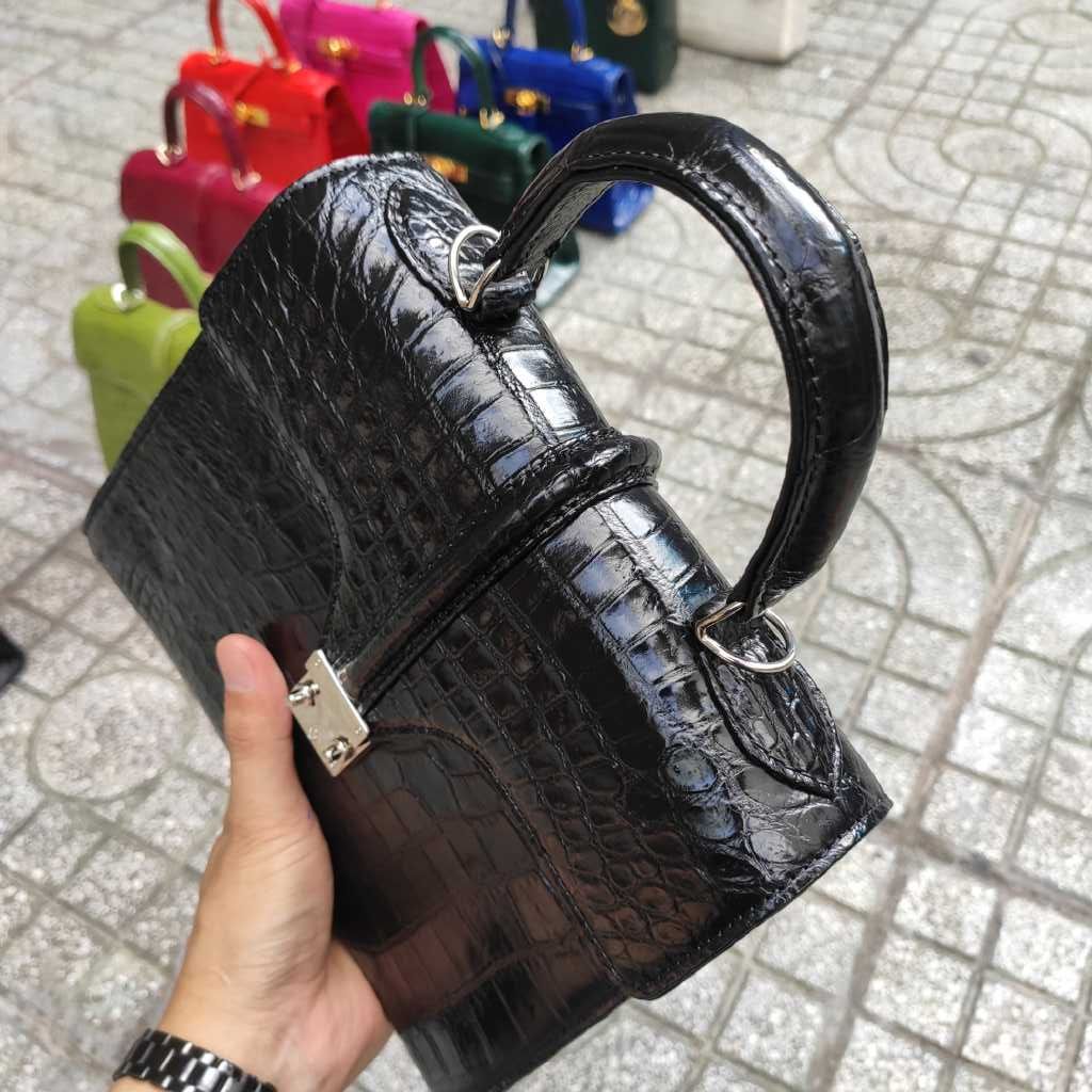 [Thiết kế mới..] Túi nẹp giữa Da bụng cá sấu đẹp nữ tính!