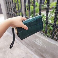 Ví dài cầm tay [DA BỤNG CÁ SẤU XANH RÊU RẤT BỀN] Size lớn 2 khuôn đựng nhiều đồ!